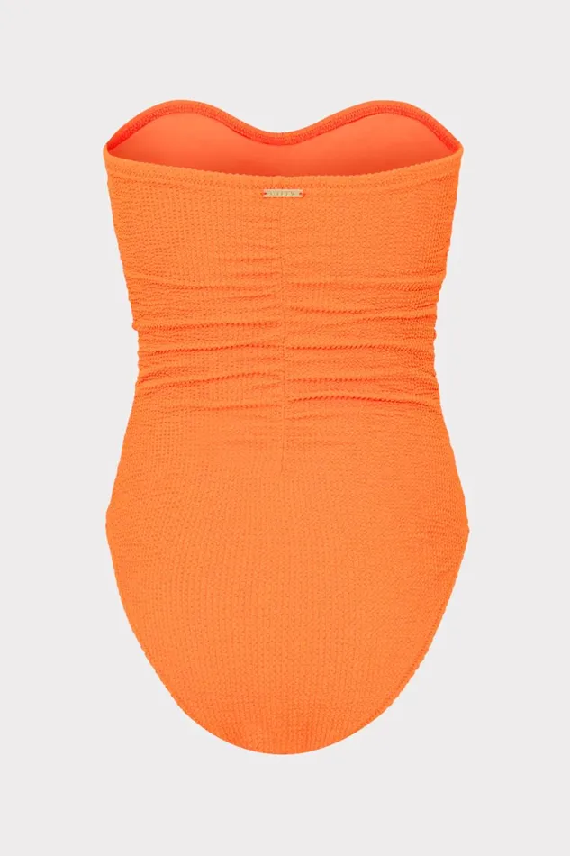 Women One Piece Swimsuits Milly Textured Ruched One Piece Neon Orange
