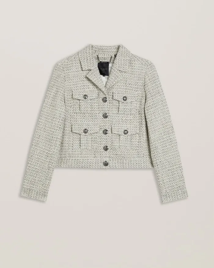 Women OSAMU 8211 Boxy Fit Cropped Boucle Jacket Ivory Ted Baker Coats and Jackets