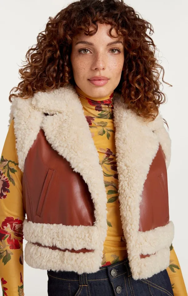 Women Outerwear Cinq Sept Nadia Vest Ivorymahogany
