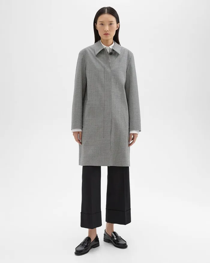 Women Outerwear Theory Car Coat In Checked Stretch Wool Black Multi