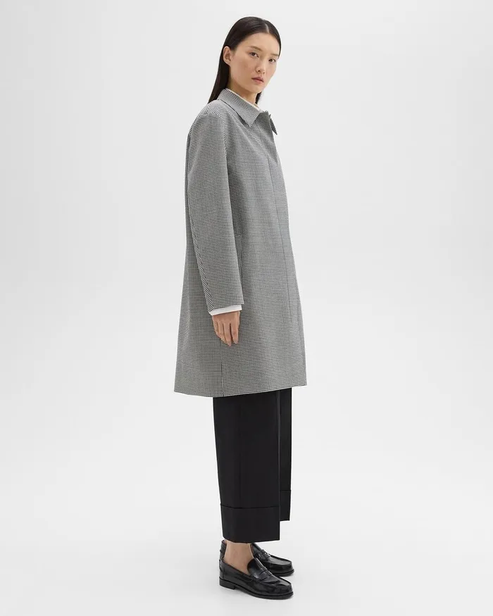 Women Outerwear Theory Car Coat In Checked Stretch Wool Black Multi