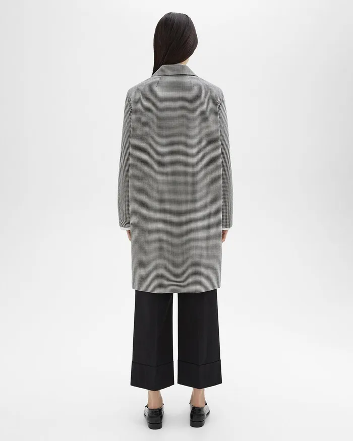 Women Outerwear Theory Car Coat In Checked Stretch Wool Black Multi