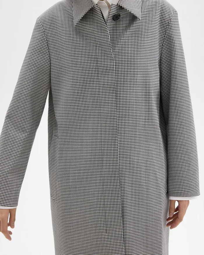 Women Outerwear Theory Car Coat In Checked Stretch Wool Black Multi