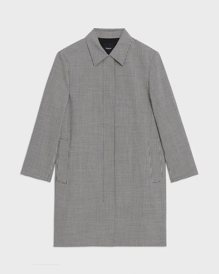 Women Outerwear Theory Car Coat In Checked Stretch Wool Black Multi