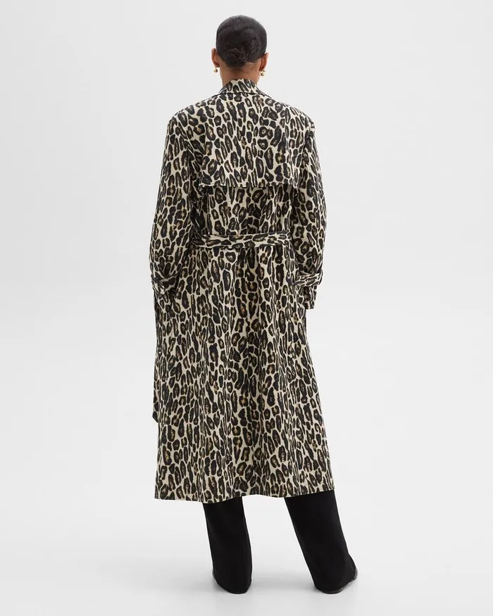 Women Outerwear Theory Relaxed Trench Coat In Stretch Leopard Wool Beige Multi