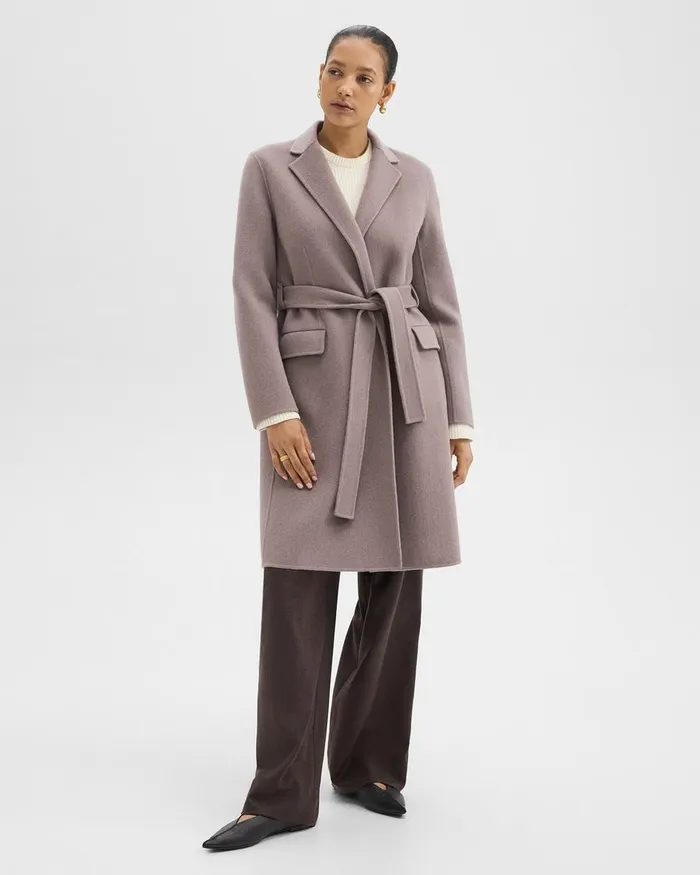 Women Outerwear Theory Wrap Coat In DoubleFace WoolCashmere Cinder Melange