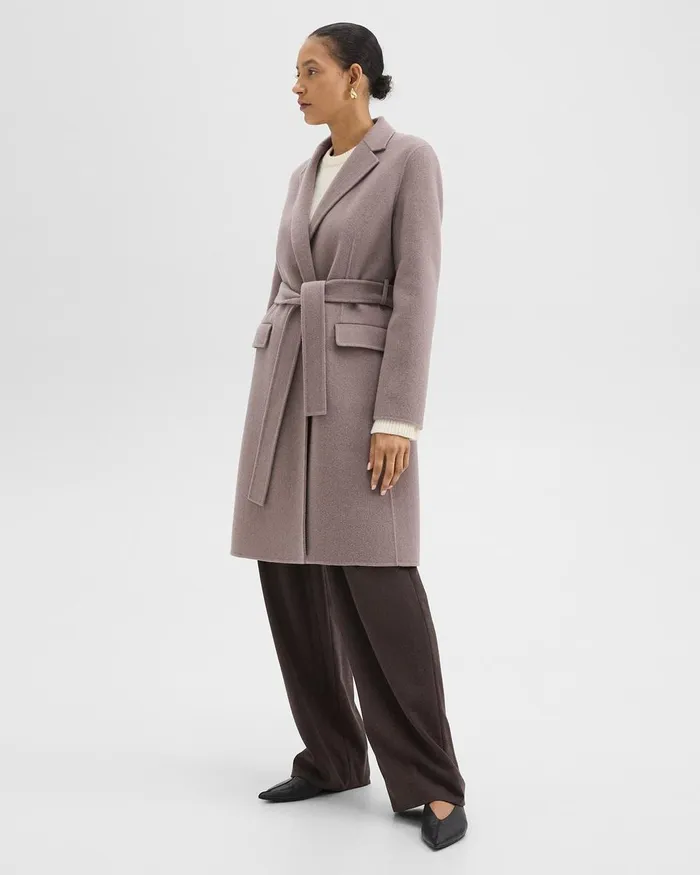 Women Outerwear Theory Wrap Coat In DoubleFace WoolCashmere Cinder Melange