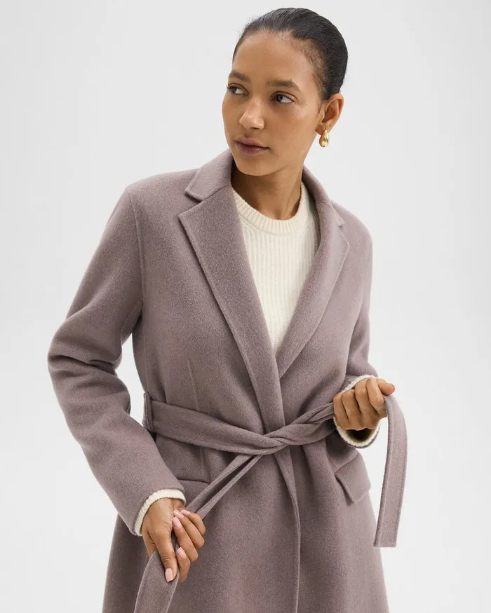 Women Outerwear Theory Wrap Coat In DoubleFace WoolCashmere Cinder Melange