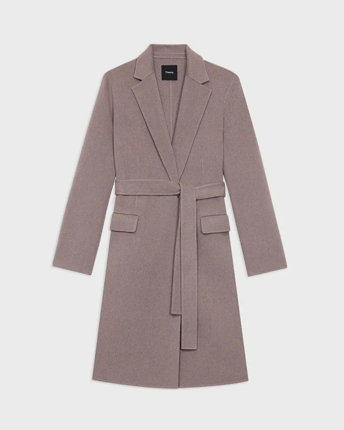Women Outerwear Theory Wrap Coat In DoubleFace WoolCashmere Cinder Melange
