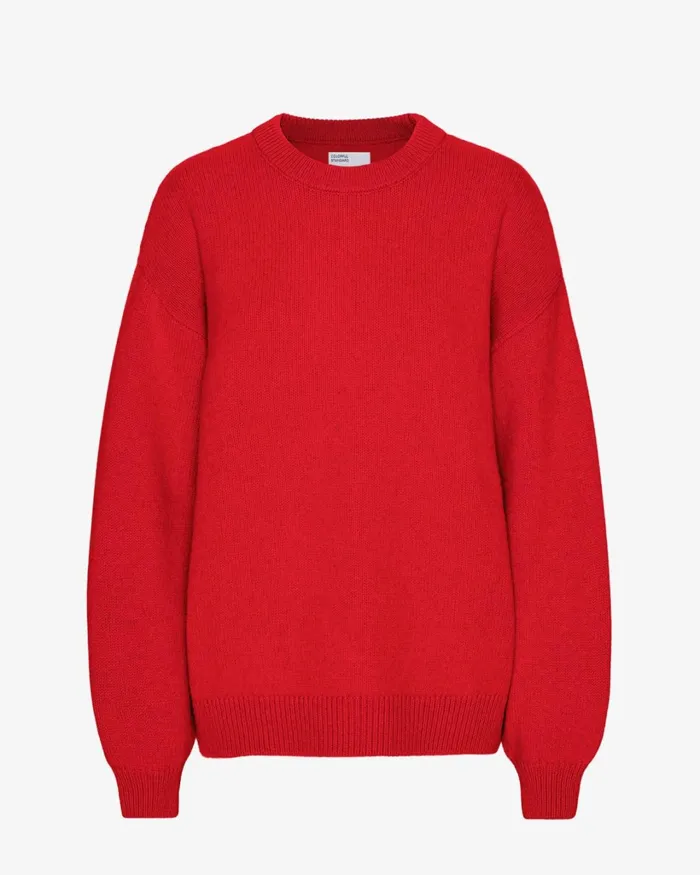 Women Oversized Merino Wool Crew Scarlet Red Colorful Standard Knit Sweaters