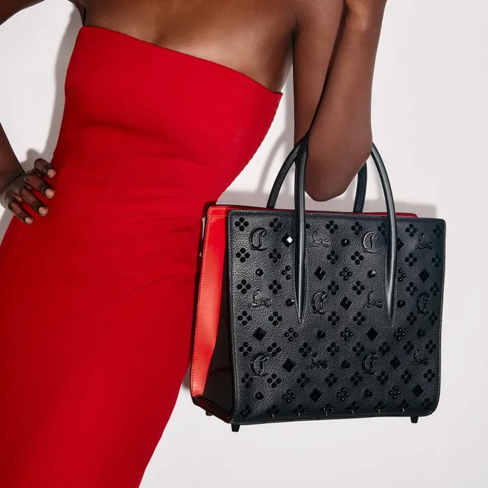 Women Paloma Medium Top Handle Bag 8211 Grained Calf Leather And Spikes Loubinthesky 8211 Black Christian Louboutin Top Handles