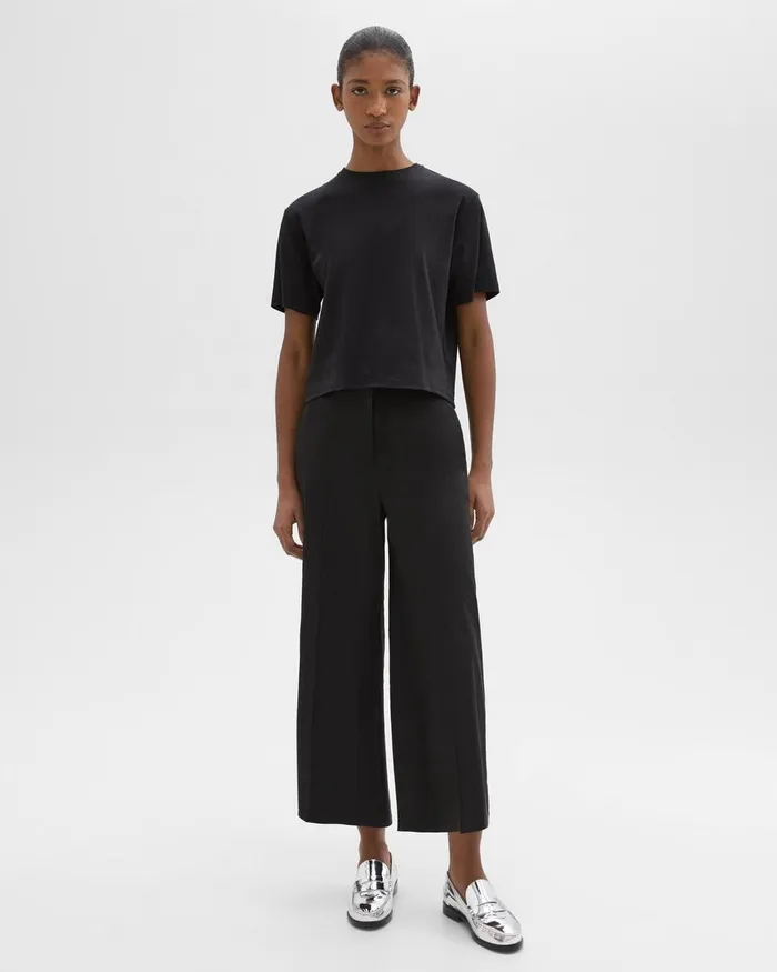 Women Pants Theory Cropped WideLeg Pant In Good Linen Black