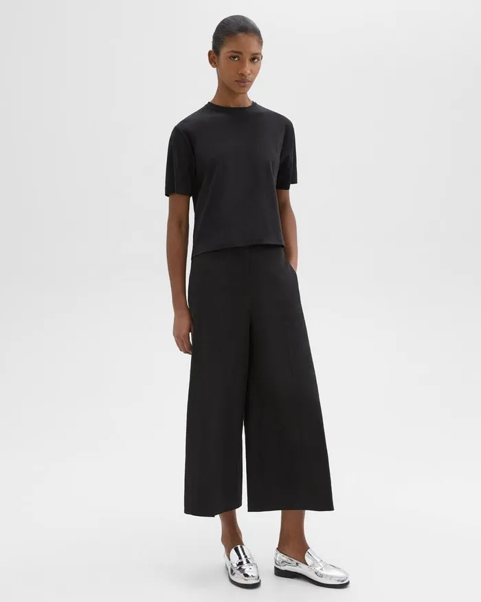 Women Pants Theory Cropped WideLeg Pant In Good Linen Black