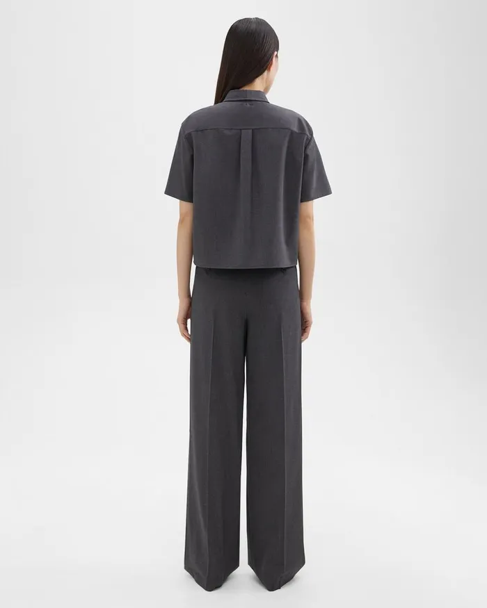 Women Pants Theory Double Pleat Pant In Good Wool Charcoal Melange