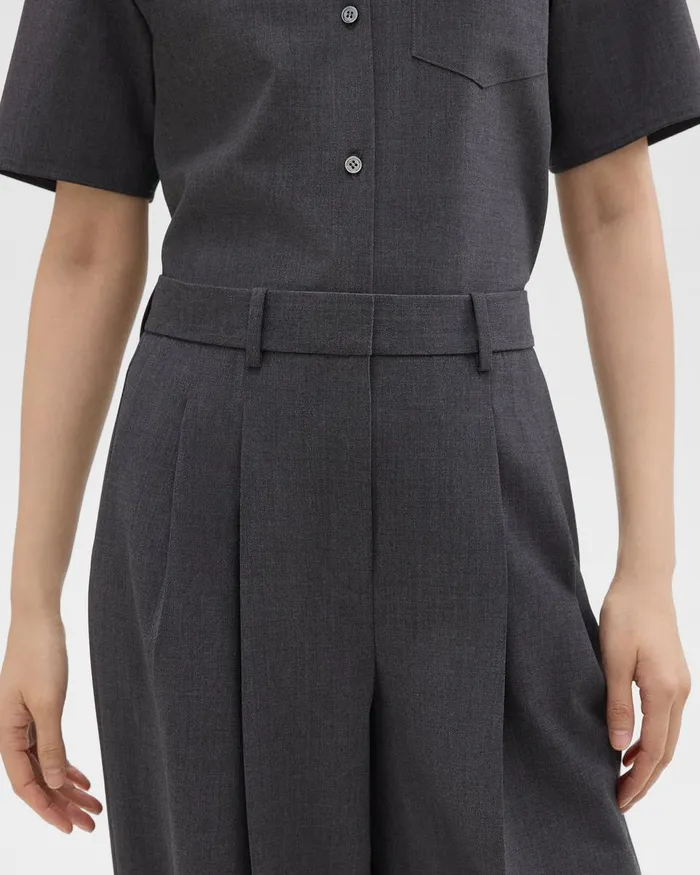 Women Pants Theory Double Pleat Pant In Good Wool Charcoal Melange