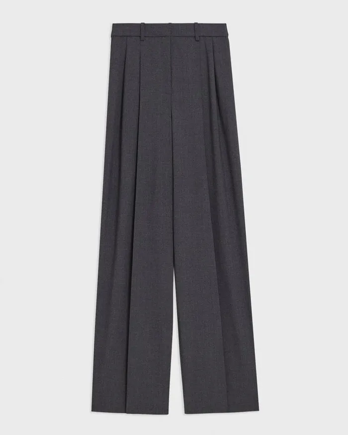 Women Pants Theory Double Pleat Pant In Good Wool Charcoal Melange