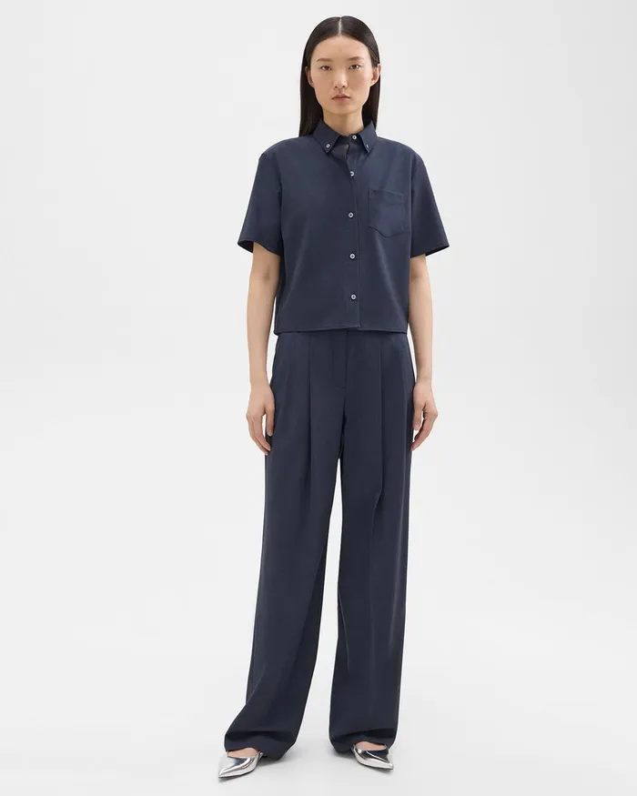 Women Pants Theory Double Pleat Pant In Good Wool Nocturne Navy