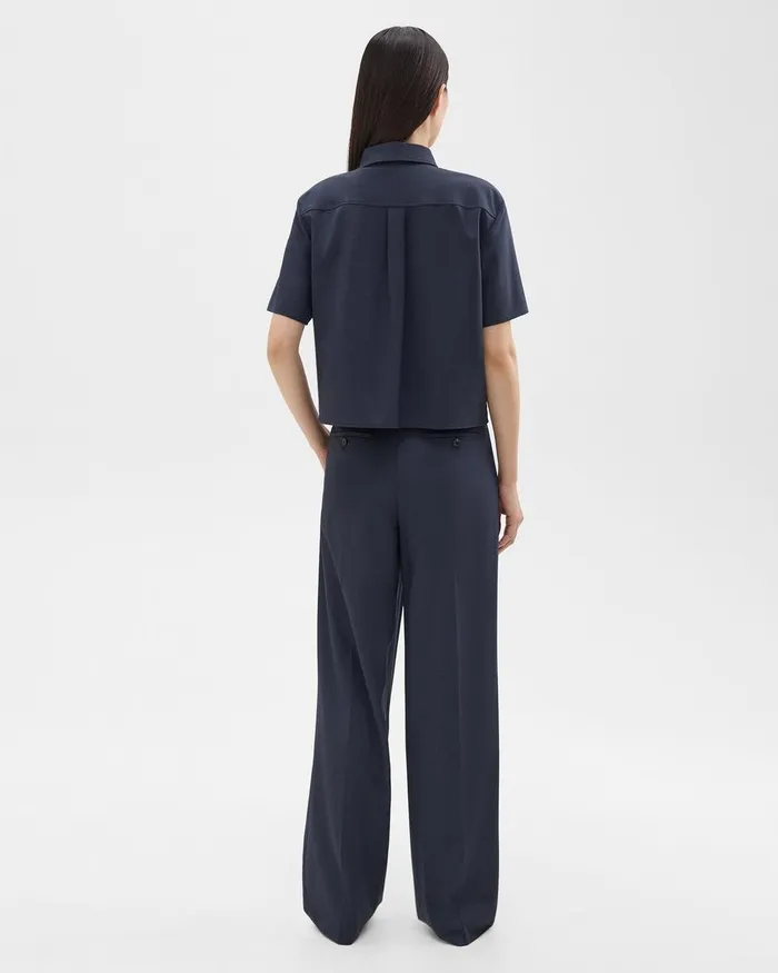 Women Pants Theory Double Pleat Pant In Good Wool Nocturne Navy