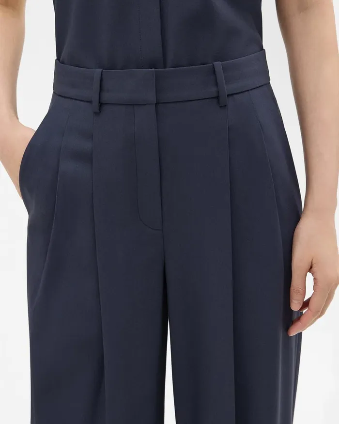 Women Pants Theory Double Pleat Pant In Good Wool Nocturne Navy