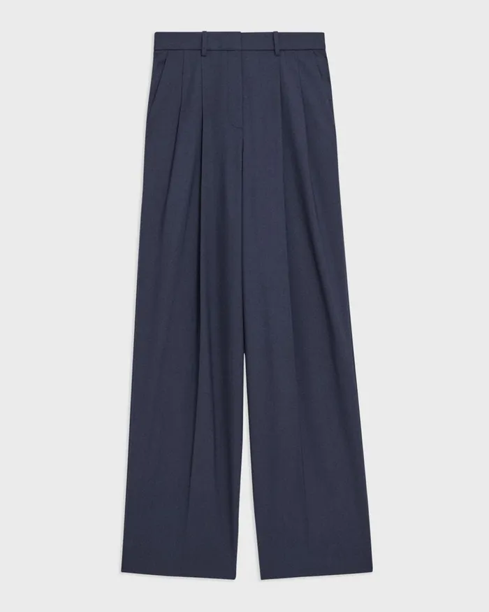 Women Pants Theory Double Pleat Pant In Good Wool Nocturne Navy
