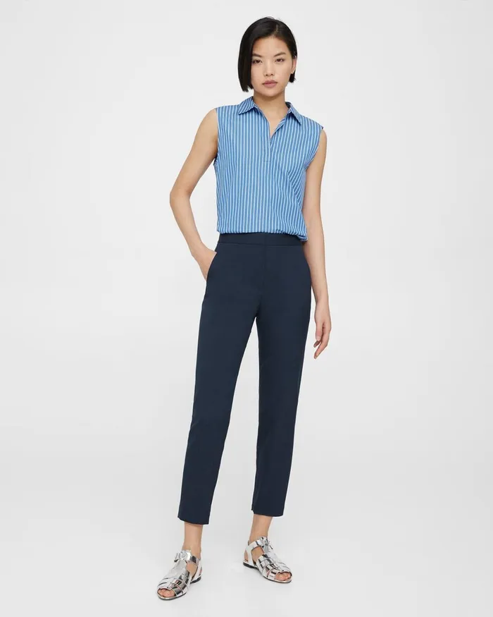 Women Pants Theory Fitted Pant In Textured Gabardine Baltic