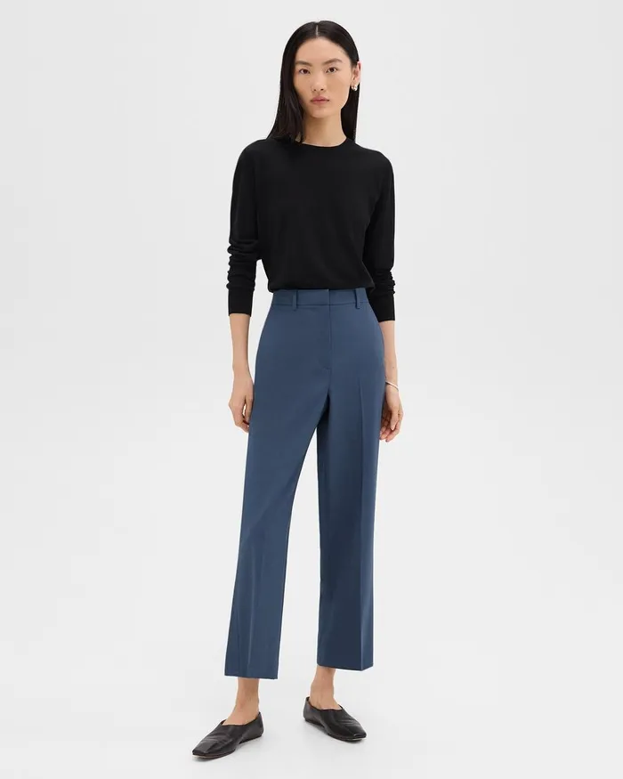 Women Pants Theory HighWaist StraightLeg Pant In Good Wool Ash Blue