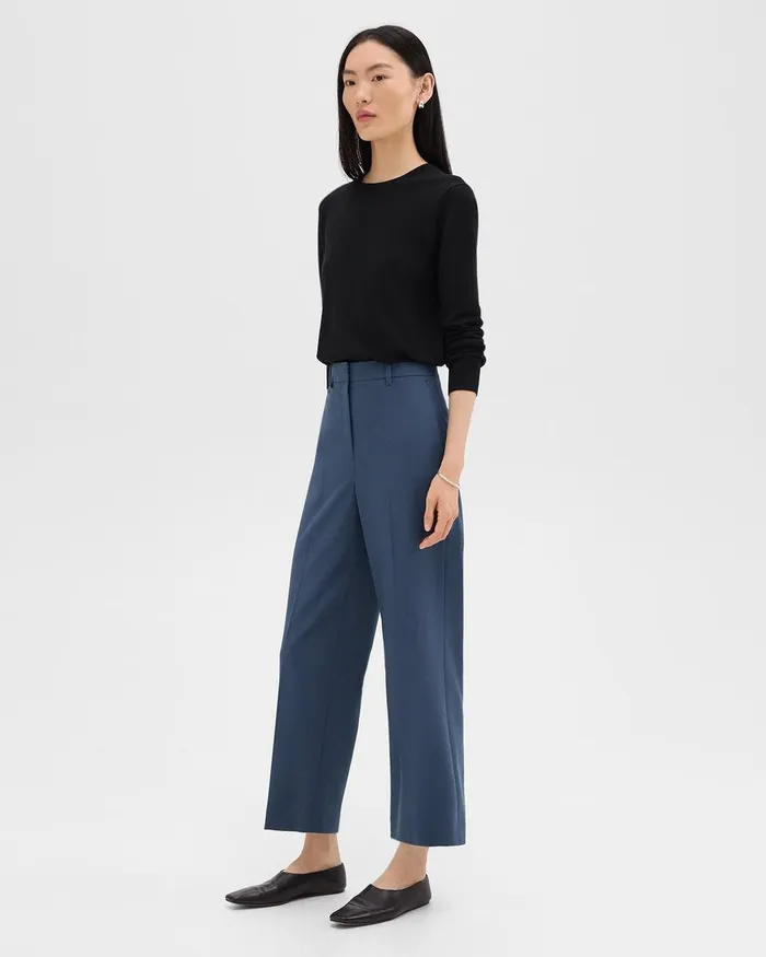 Women Pants Theory HighWaist StraightLeg Pant In Good Wool Ash Blue