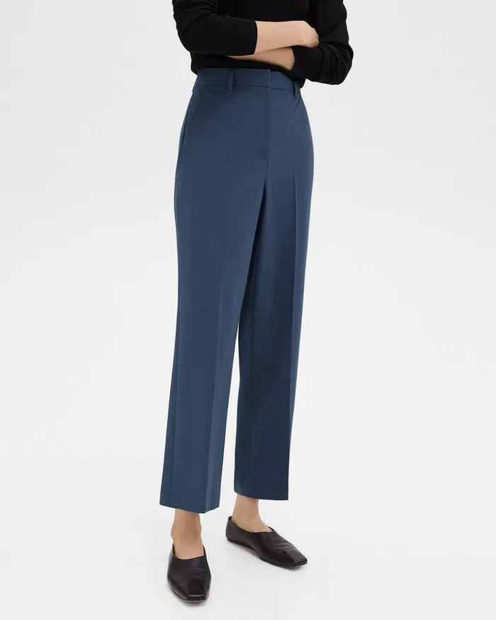 Women Pants Theory HighWaist StraightLeg Pant In Good Wool Ash Blue