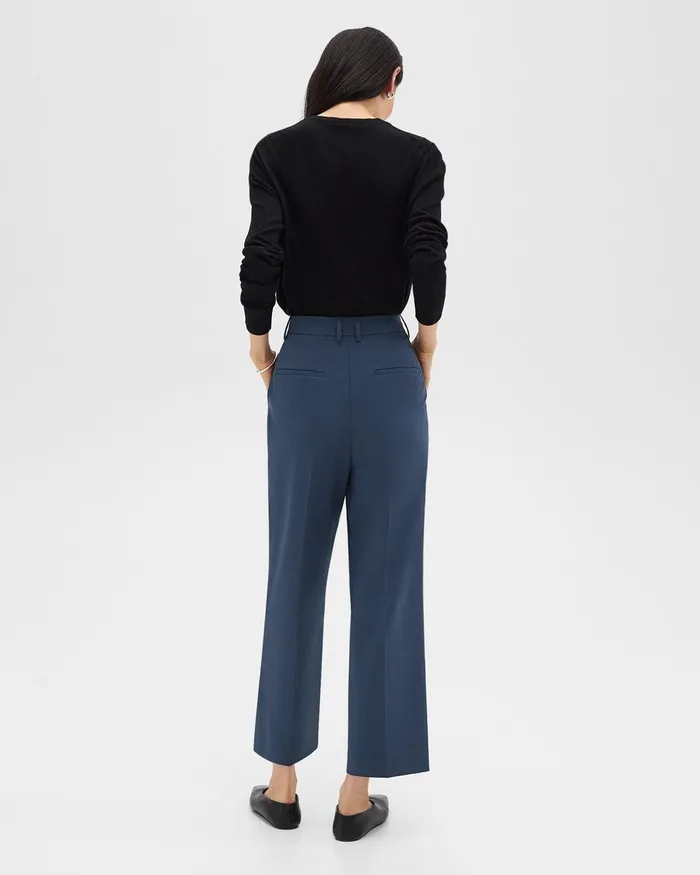 Women Pants Theory HighWaist StraightLeg Pant In Good Wool Ash Blue