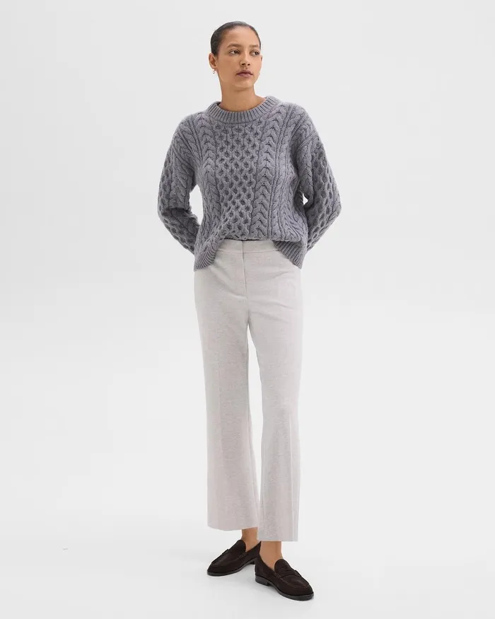 Women Pants Theory Kick Pant In Herringbone Knit Light Grey Melange