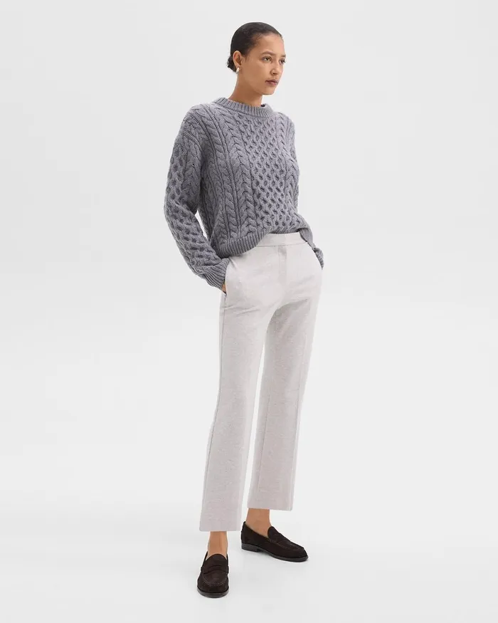 Women Pants Theory Kick Pant In Herringbone Knit Light Grey Melange