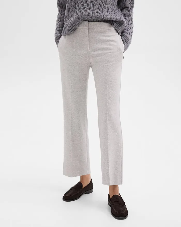 Women Pants Theory Kick Pant In Herringbone Knit Light Grey Melange