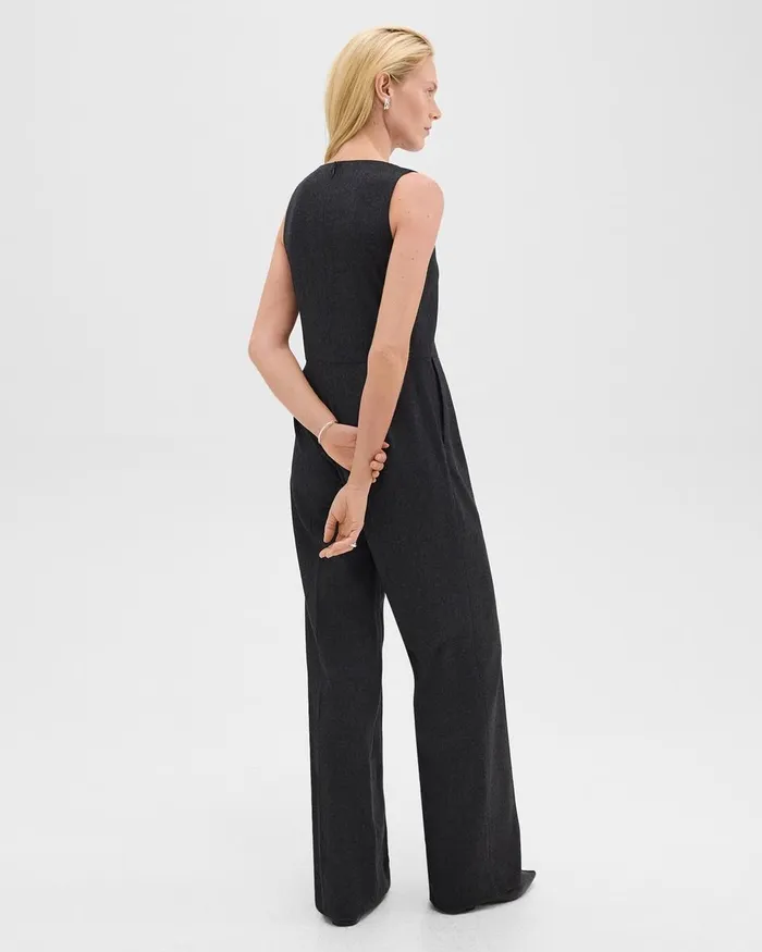Women Pants Theory Relaxed Sleeveless Jumpsuit In Stretch Flannel Charcoal Melange