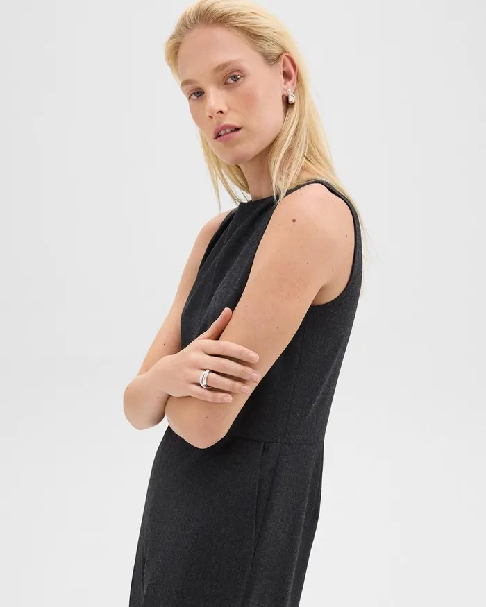 Women Pants Theory Relaxed Sleeveless Jumpsuit In Stretch Flannel Charcoal Melange