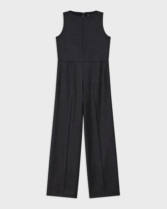 Women Pants Theory Relaxed Sleeveless Jumpsuit In Stretch Flannel Charcoal Melange