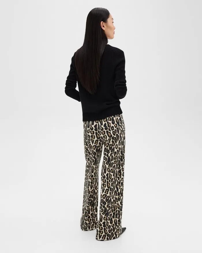 Women Pants Theory Relaxed Straight Pant In Stretch Leopard Wool Beige Multi