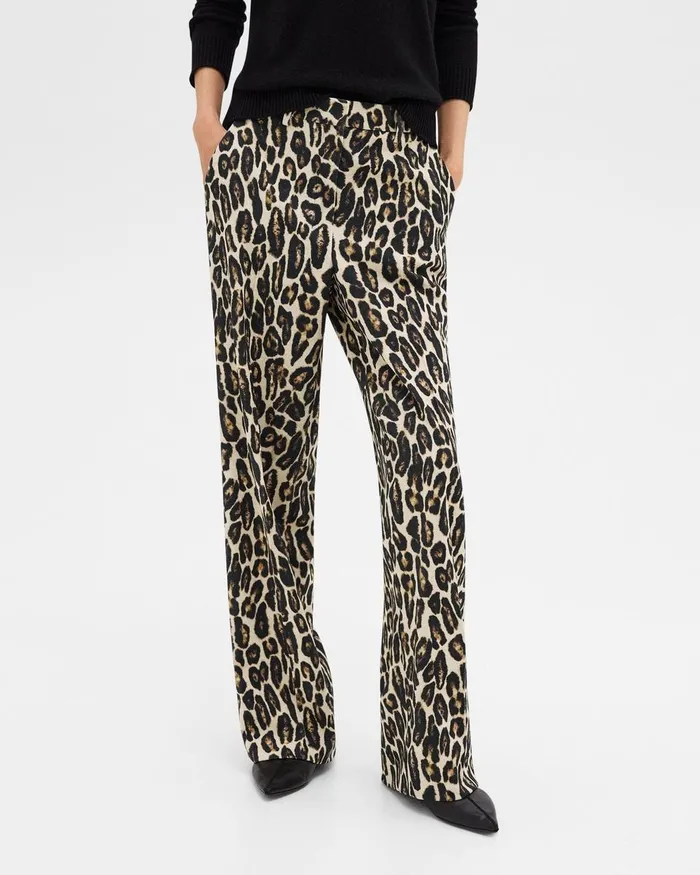 Women Pants Theory Relaxed Straight Pant In Stretch Leopard Wool Beige Multi