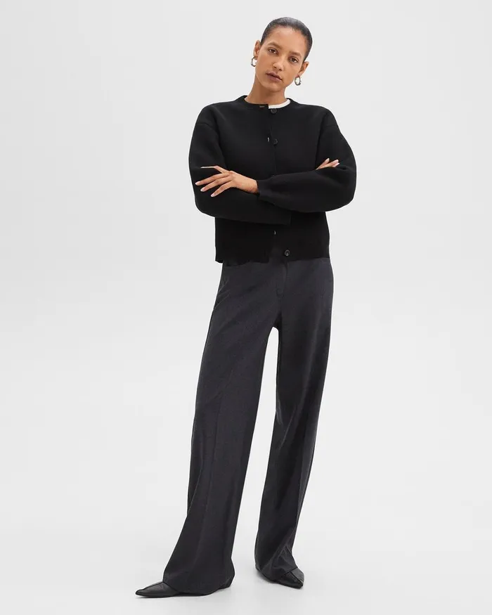 Women Pants Theory StraightLeg 5Pocket Pant In Stretch Flannel Charcoal Melange