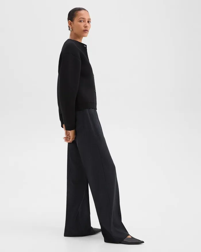 Women Pants Theory StraightLeg 5Pocket Pant In Stretch Flannel Charcoal Melange