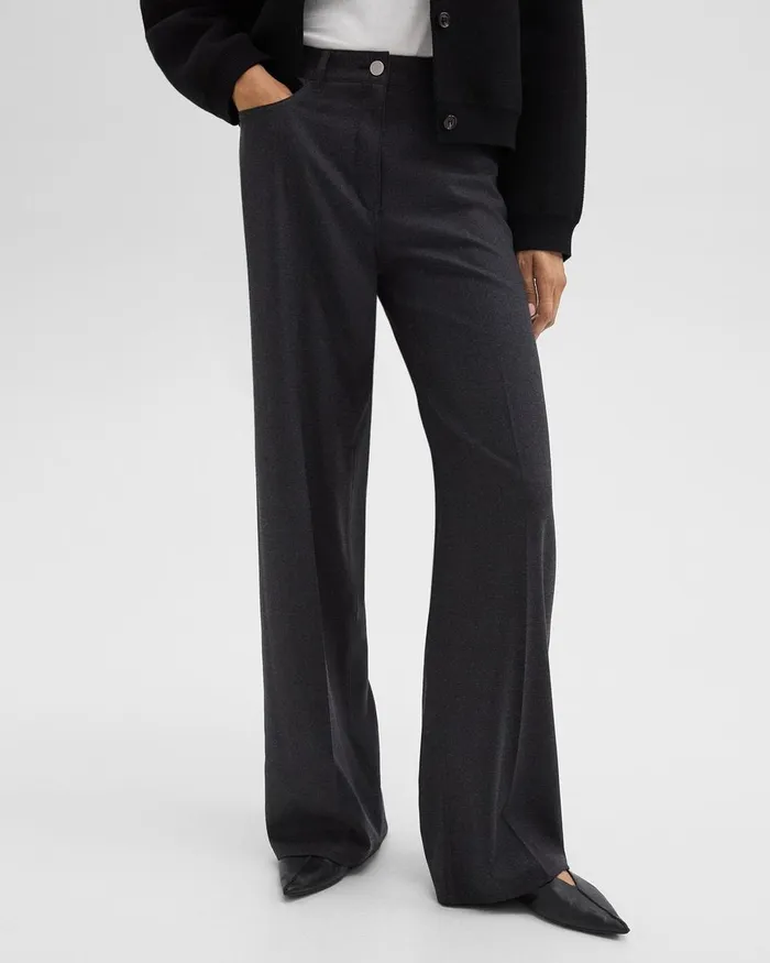 Women Pants Theory StraightLeg 5Pocket Pant In Stretch Flannel Charcoal Melange