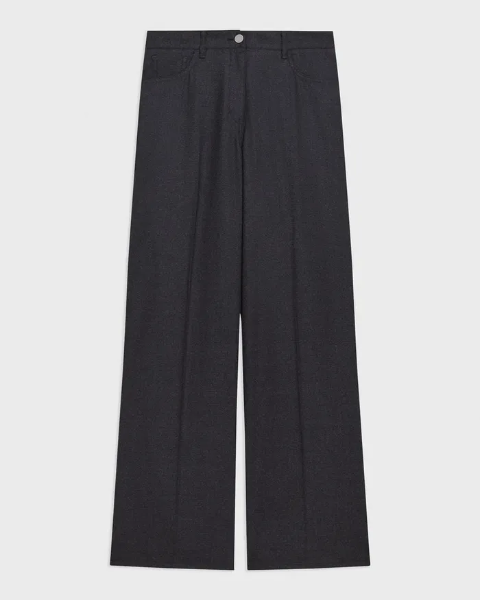 Women Pants Theory StraightLeg 5Pocket Pant In Stretch Flannel Charcoal Melange