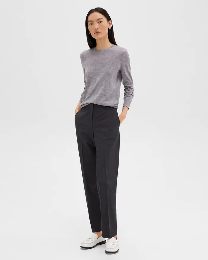 Women Pants Theory Treeca Full Length Pant In Good Wool Charcoal Melange