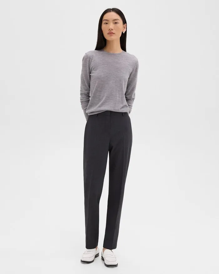 Women Pants Theory Treeca Full Length Pant In Good Wool Charcoal Melange