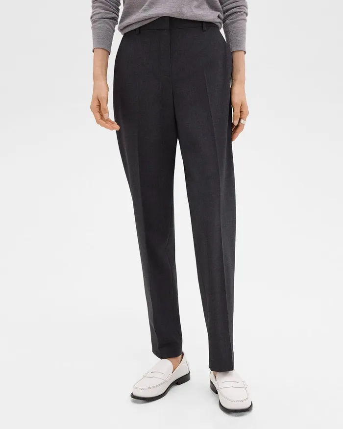 Women Pants Theory Treeca Full Length Pant In Good Wool Charcoal Melange