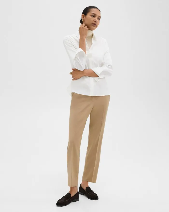 Women Pants Theory Treeca PullOn Pant In Sleek Flannel New Camel