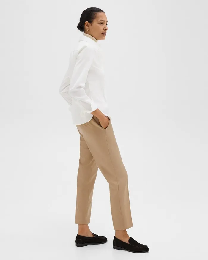 Women Pants Theory Treeca PullOn Pant In Sleek Flannel New Camel