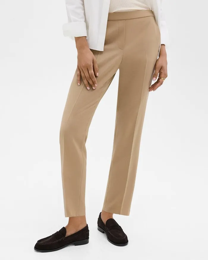 Women Pants Theory Treeca PullOn Pant In Sleek Flannel New Camel