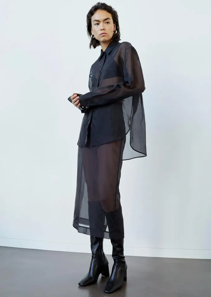 Women Peri Sheer Midi Skirt 8211 Black The Frankie Shop Bottoms