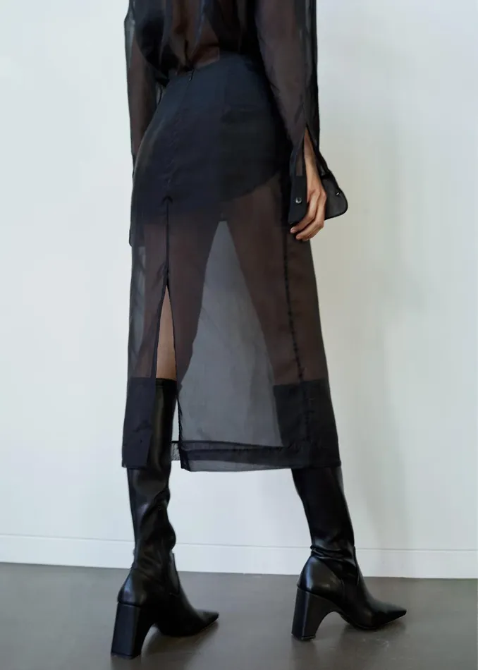 Women Peri Sheer Midi Skirt 8211 Black The Frankie Shop Bottoms