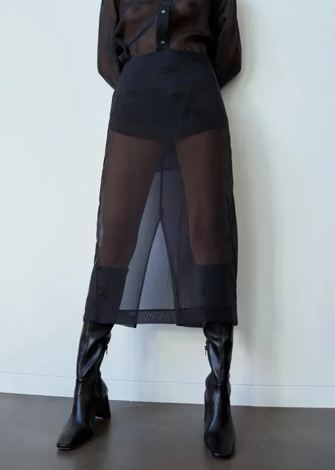Women Peri Sheer Midi Skirt 8211 Black The Frankie Shop Bottoms